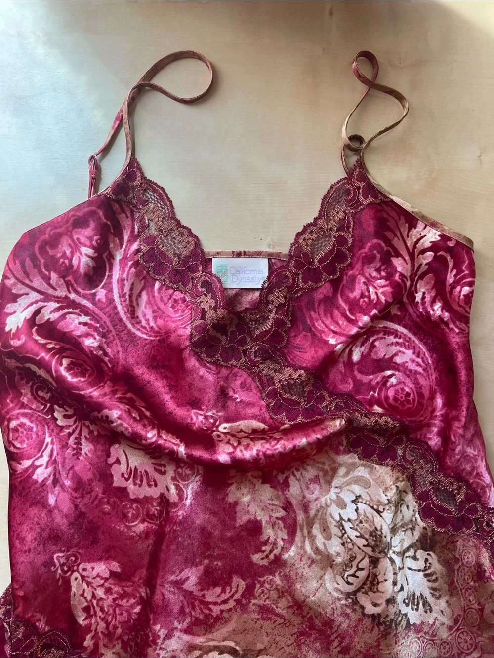 Vintage 1990s Burgundy Floral Lingerie Set -Front Tie Robe with Matching Slip